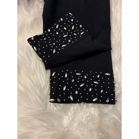 Open Front Blazer XL Maggie Barnes Black Womens Beaded cuffed sleeves Designer - Picture 3 of 12